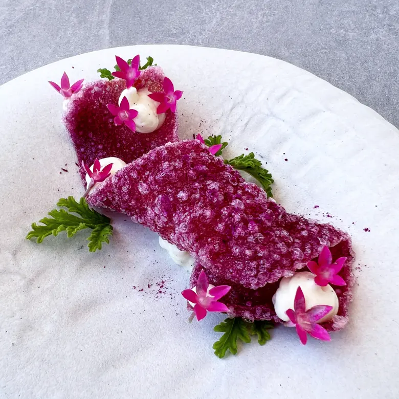 creation thumb for Tapioca and dragon fruit cannoli, white chocolate namelaka
