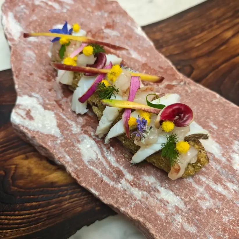 creation thumb for Wild Herb Polenta with Salted Cod and Shrimp