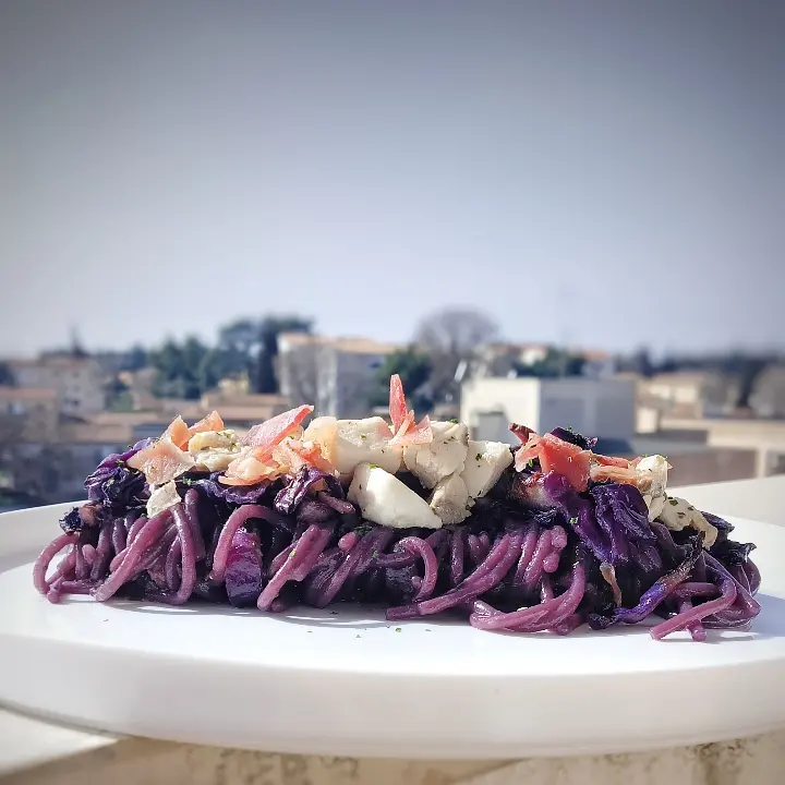 creation thumb for Purple Spaghetti with Grouper and Speck