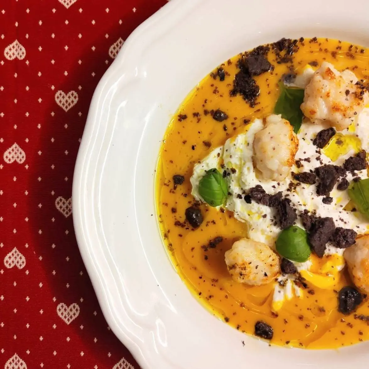 creation thumb for Squid Gnocchi, Pumpkin, Burrata, and Black Olive Crumble