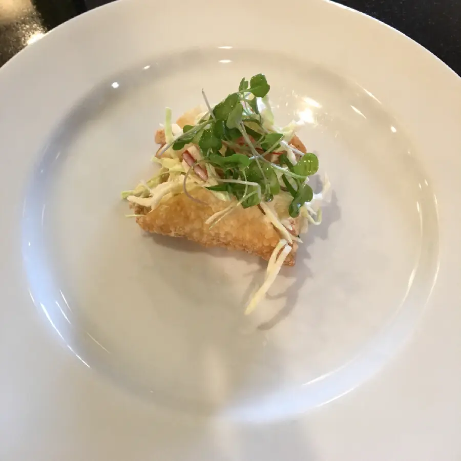 creation thumb for Sesame chicken in a crispy wonton taco.