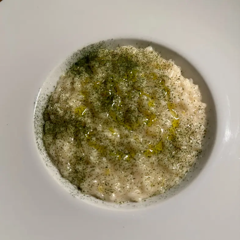 creation thumb for Risotto au citron confit, burrata et poudre de chou noir