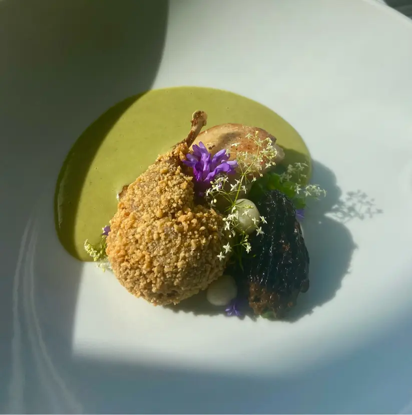 creation thumb for Crispy quail with charcoal mint sauce
