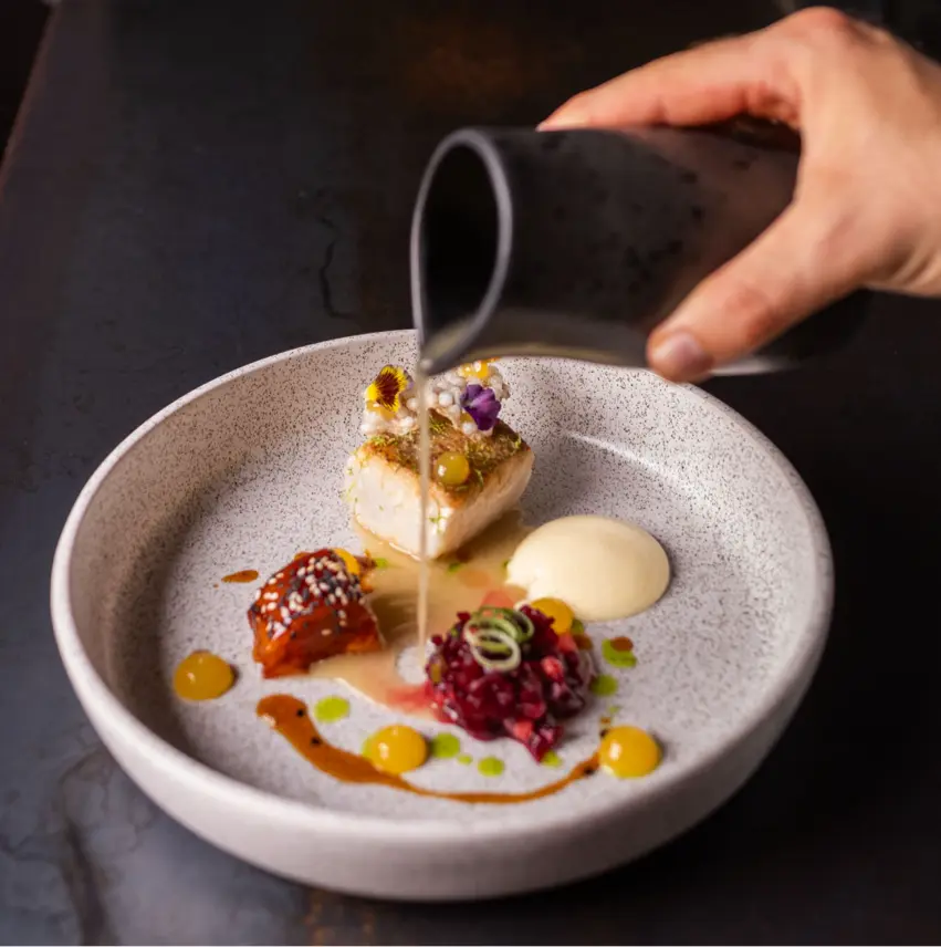 creation thumb for Wild caught zander. Escabeche. Kimchi. Sudachi. Beetroot