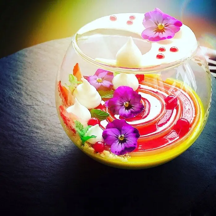 creation thumb for Saffron cream and red fruit coulis.