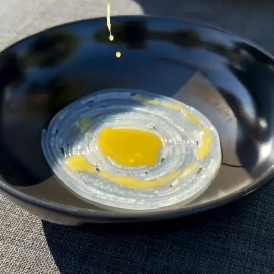 creation thumb for Melon “Spaghetti” with Garlic–Chili Emulsion