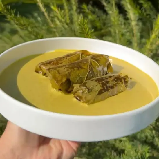 creation thumb for Grape Leaf Rolls with Beef, Lentils & Smoked Scamorza