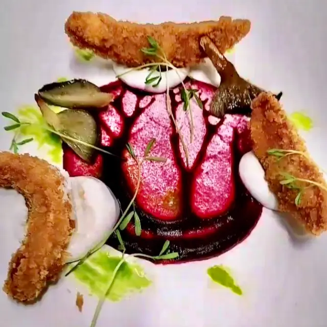 creation thumb for Breaded meat and mushrooms with beet soup