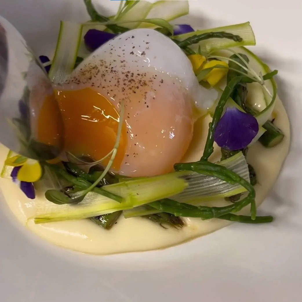 creation thumb for Duck egg 62, asparagus, samphire and parmesan