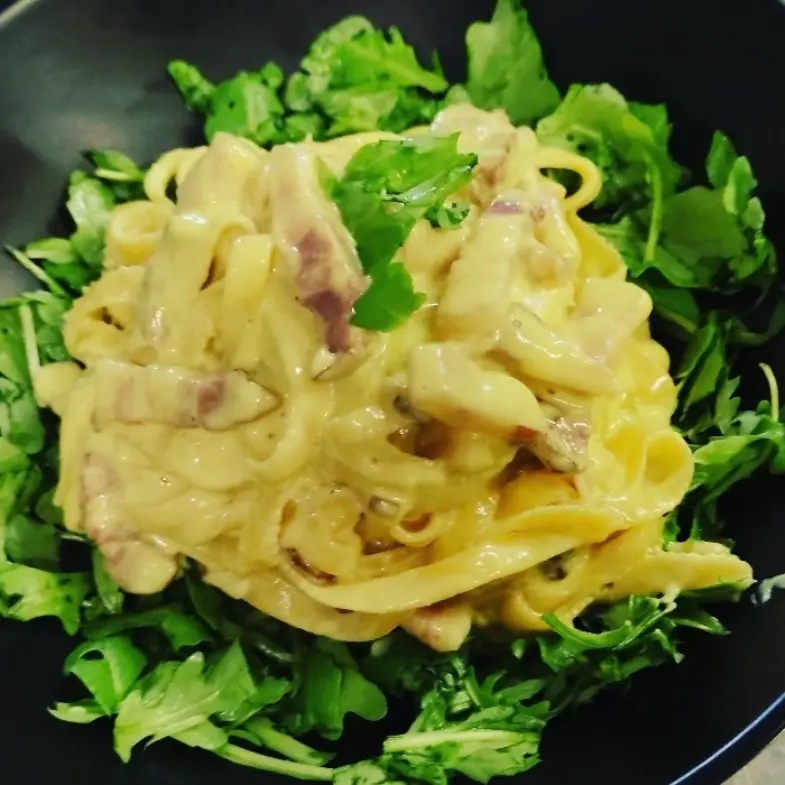 creation thumb for Tagliatelle with Guanciale and Saffron.