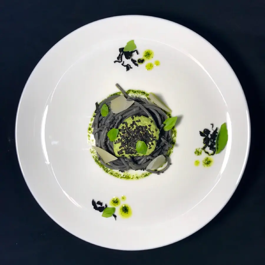 creation thumb for Black spaghetti with dill sauce and parmesan cheese