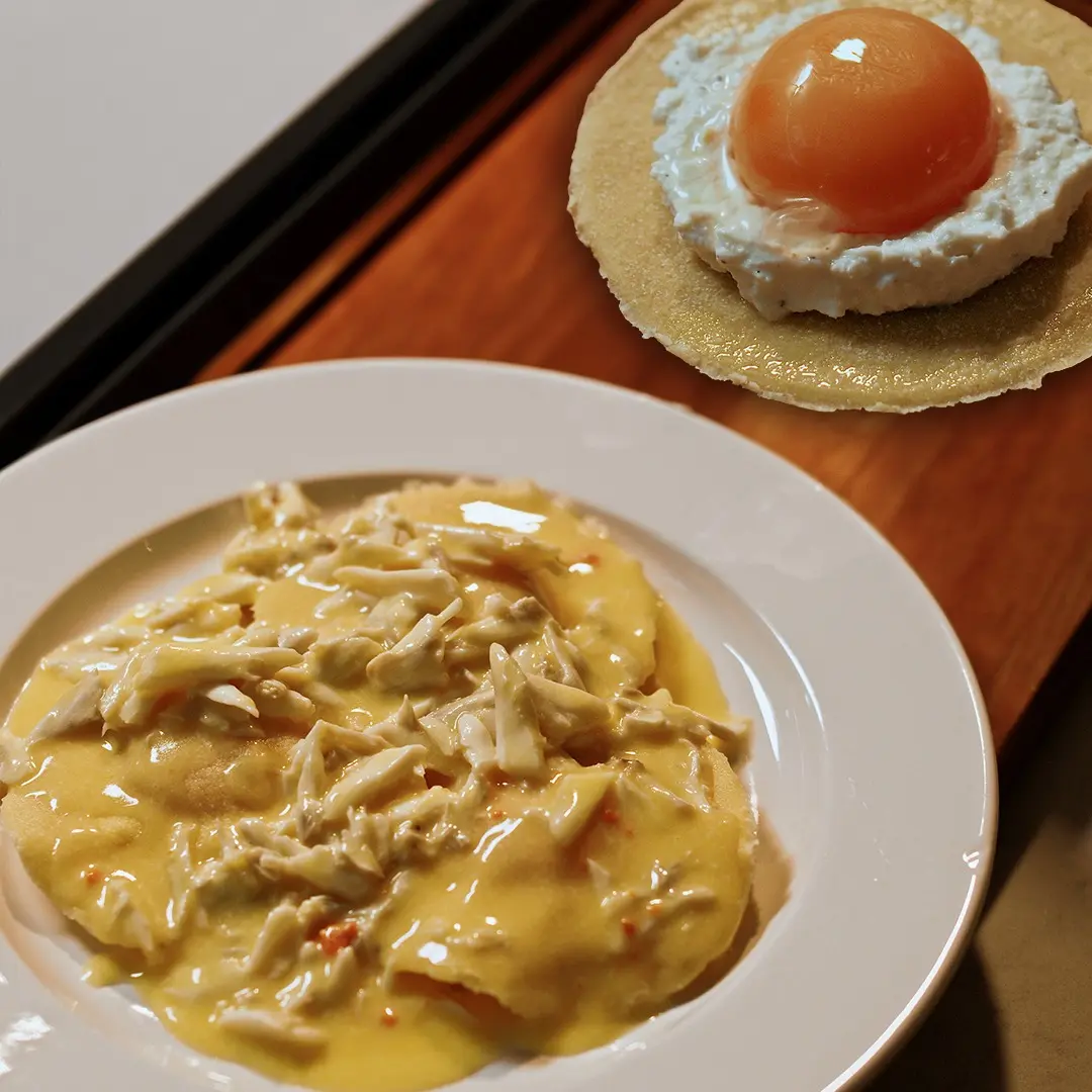 creation thumb for Egg Yolk-Stuffed Ravioli with Ricotta, Parmesan & Jumbo Lump Crab