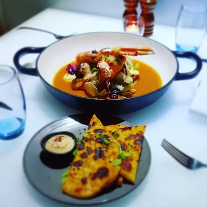 creation thumb for Bouillabaisse, fennel & Mandarin flatbread ,saffron ruille
