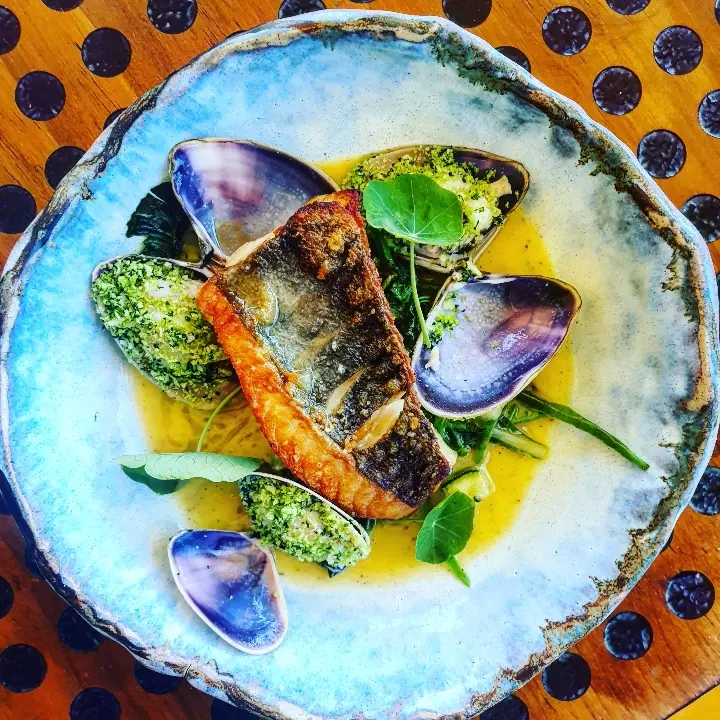 creation thumb for John dory, bush lemon crusted pippies, lemon myrtle butter