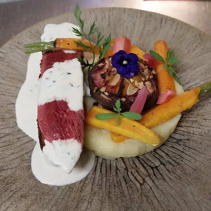 creation thumb for Duck, anchovies and roasted peach.