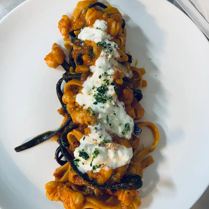creation thumb for Double color pasta, slipper lobster, stracciatella