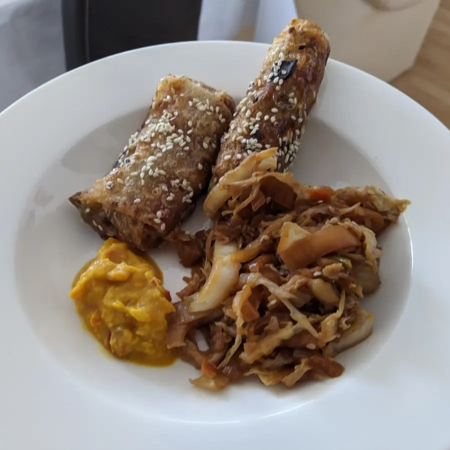 creation thumb for Home spring rolls with stir fry Chinese cabbage and pepper curry medley