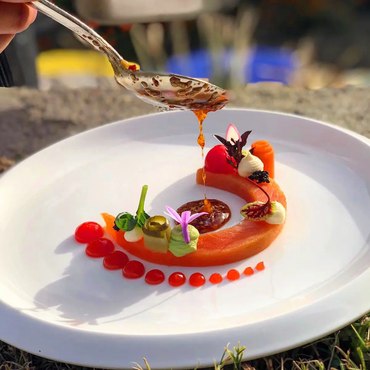 creation thumb for Lachs Gravlax|Gurke|Erbsen Puree |Wassermelon Gel | Sesam und Sojasauce