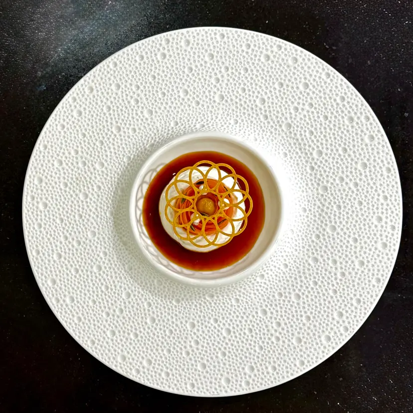 creation thumb for Candied squash with white-miso caramel & black pepper cream