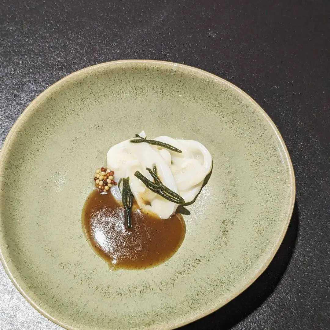 creation thumb for Squid poached in Lemon Butter, Wild Rabbit Stew, Mustard