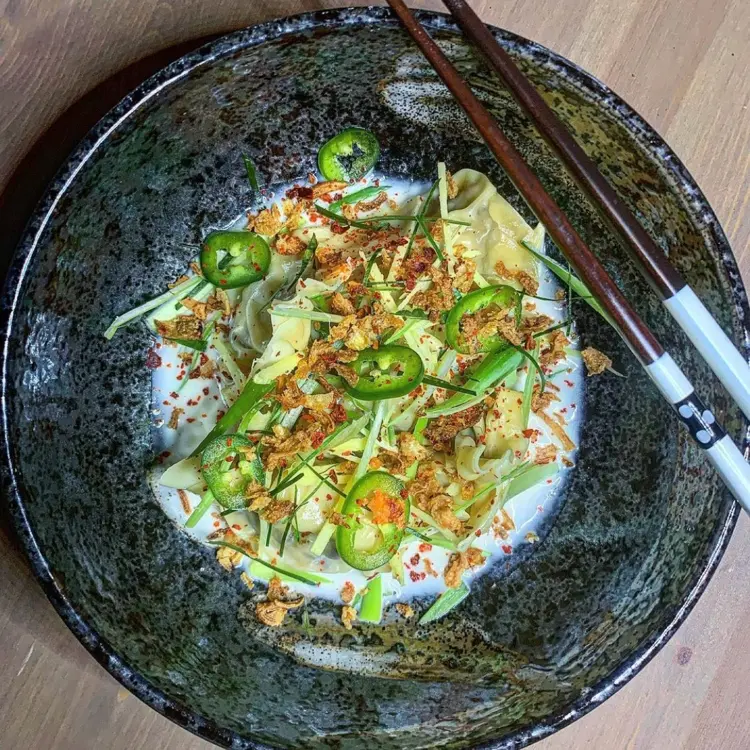 creation thumb for Wan Tans with Pork-Shiitake Filling, Coconut-Lime Sauce