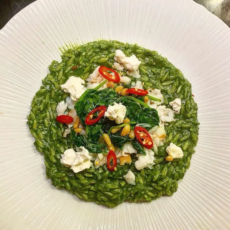 creation thumb for Pasta Puntalette with Spinach, Goat Cheese, and Smoked Halibut