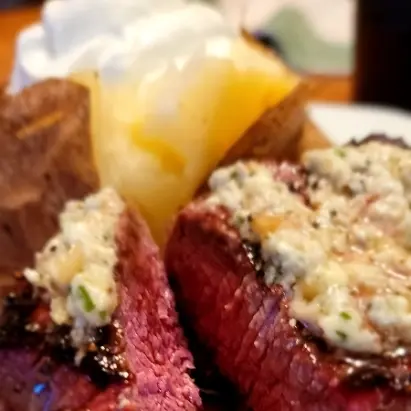 creation thumb for Filet with mushroom demi and blue cheese rosemary compound b