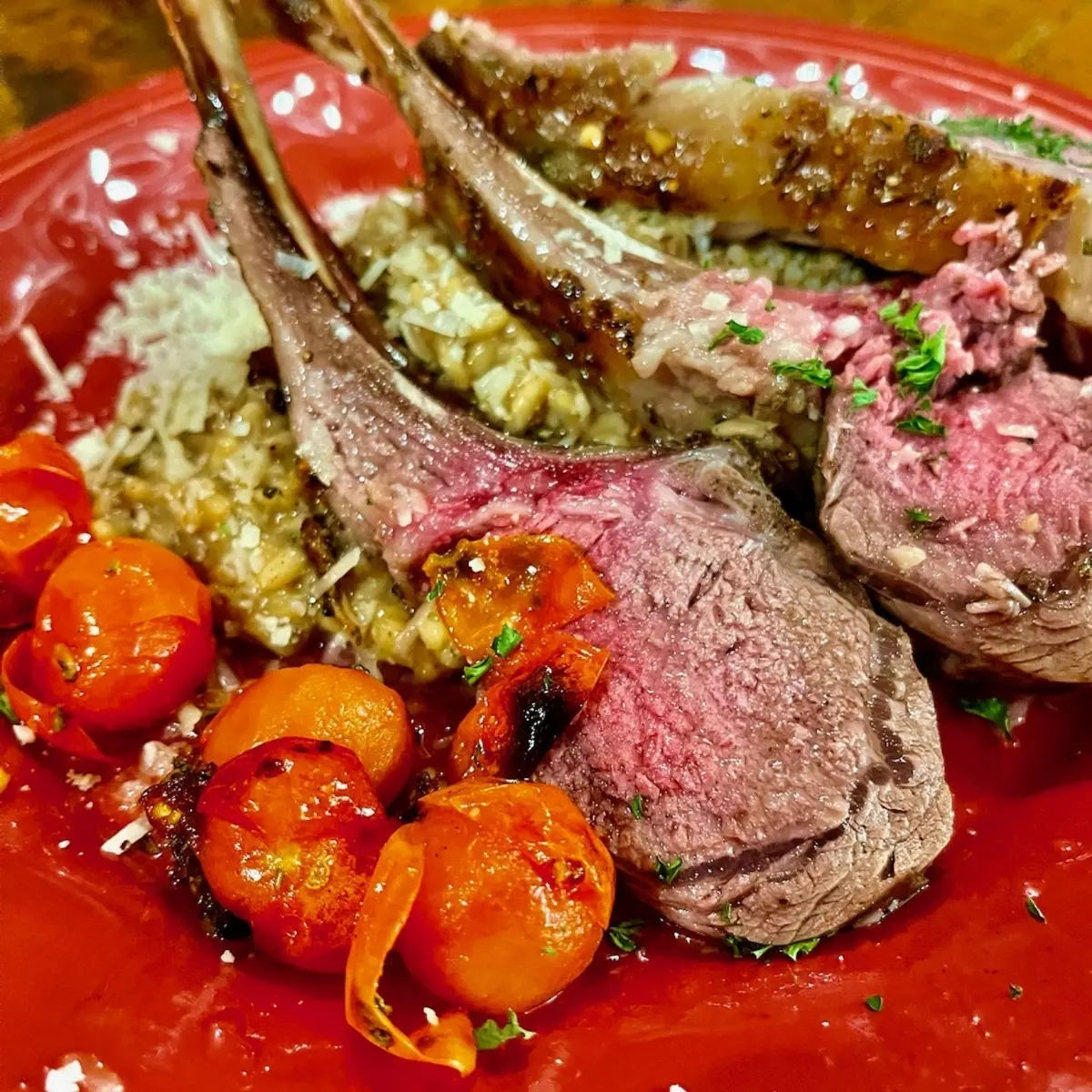 creation thumb for Rosemary garlic crusted rack of lamb with mushroom risotto