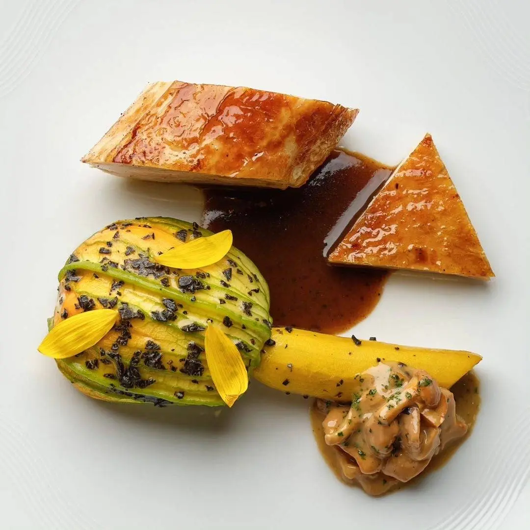 creation thumb for Black Chicken From Bresse, Girolles & Zucchini Blossom