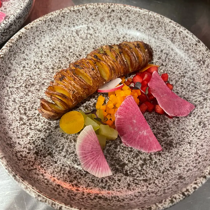 creation thumb for Hasselback potato with sweet and sour vegetables