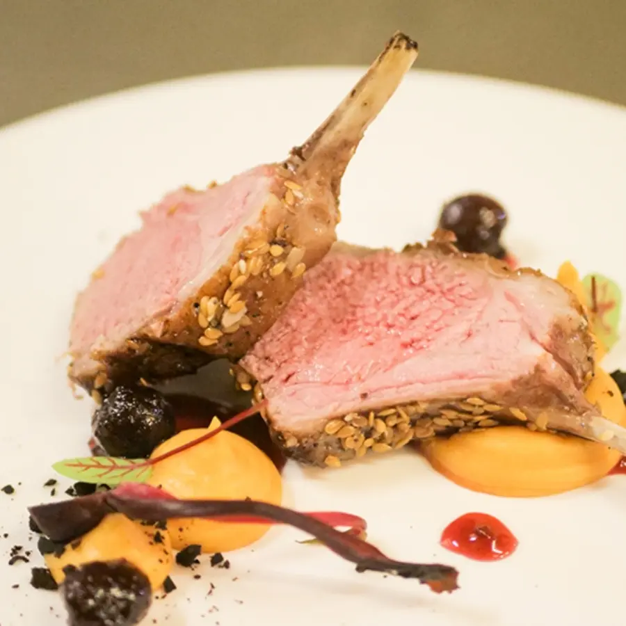 creation thumb for Lamb, American potatoes, sour cherries and seeds.