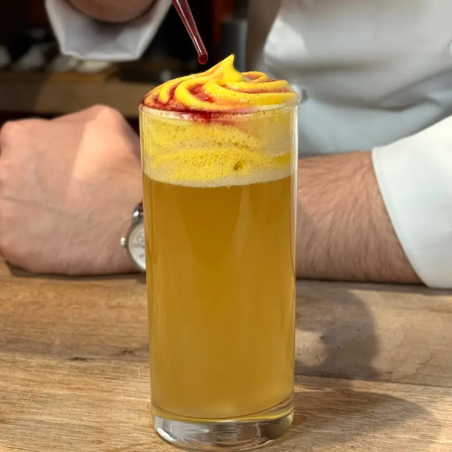 creation thumb for Sous-Vide Clarified Corn–Squash Citrus Sherbet & Nitro Green