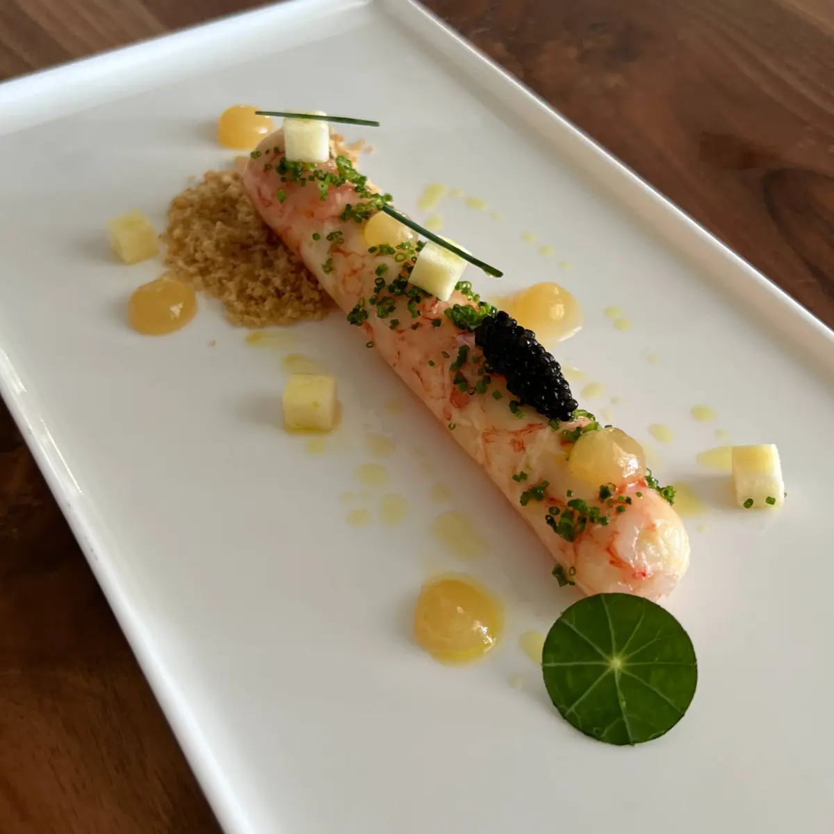 creation thumb for Prawn, Fiordilatte, Pepper Cookie, Caviar, Candied Lemon 