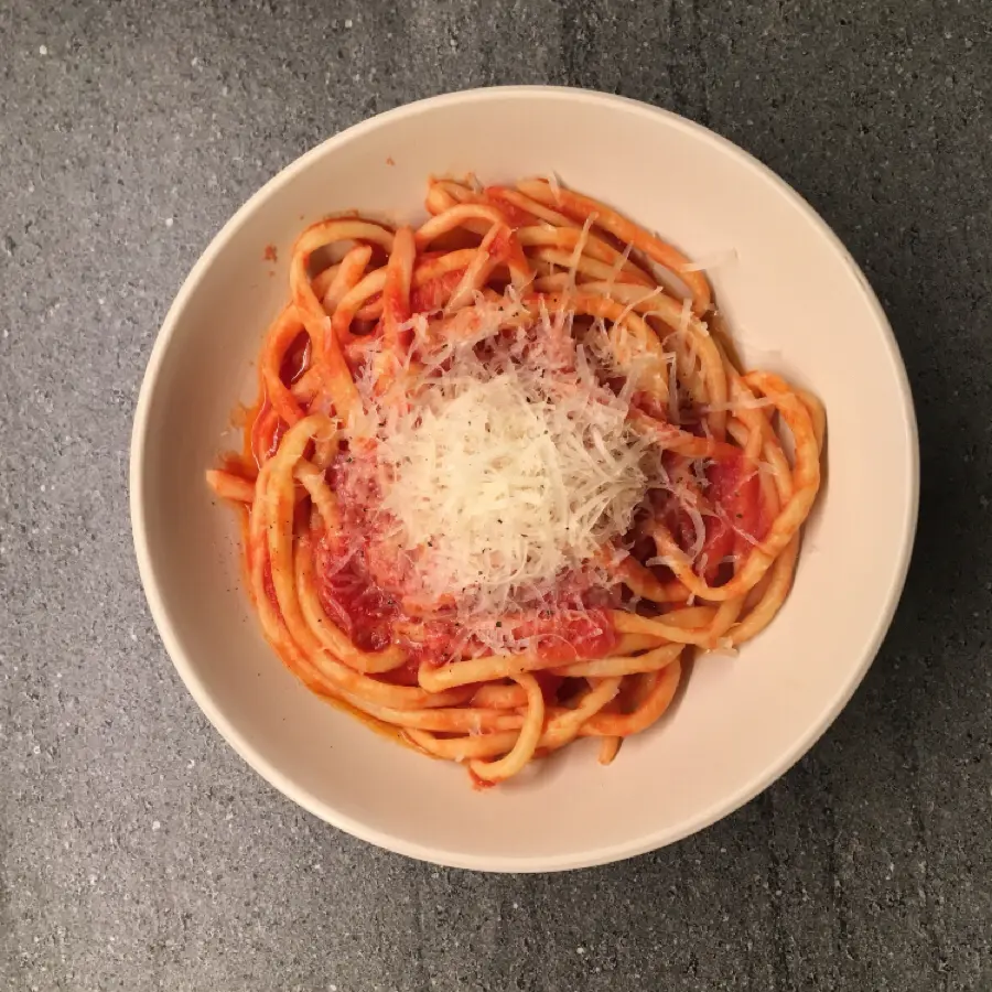 creation thumb for Power of simplicity!! Handmade spaghetti with tomato sauce and grana padano!