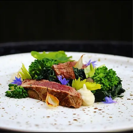 creation thumb for Aged fillet steak 🥩 , broccoli , cavolo nero, pearl onions , celeriac purè!! .