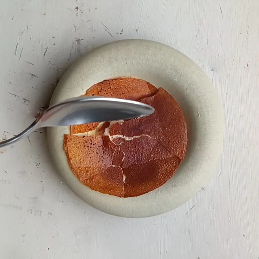 creation thumb for Jerusalem Artichoke Leather, Walnut Ice Cream & Caramel Foam