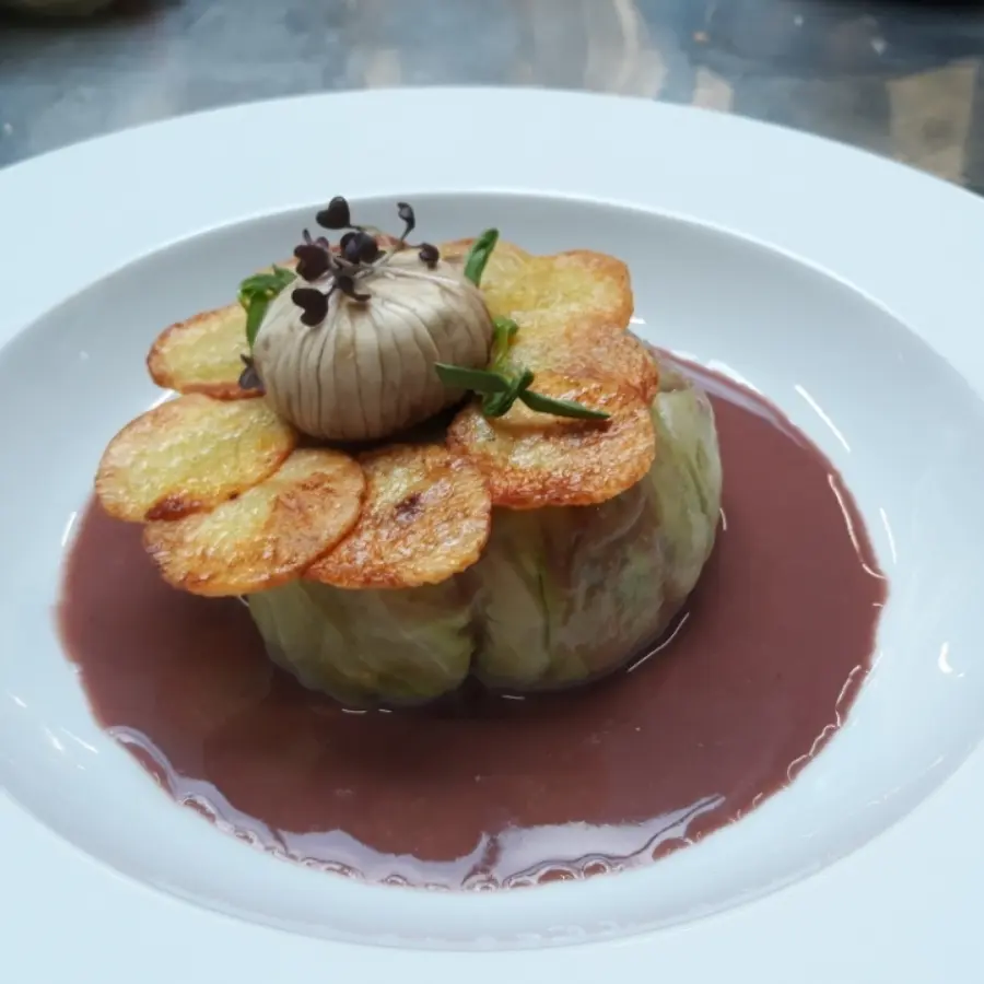 creation thumb for Stuffed Cabbage with Potato Anne and Fluted Mushroom