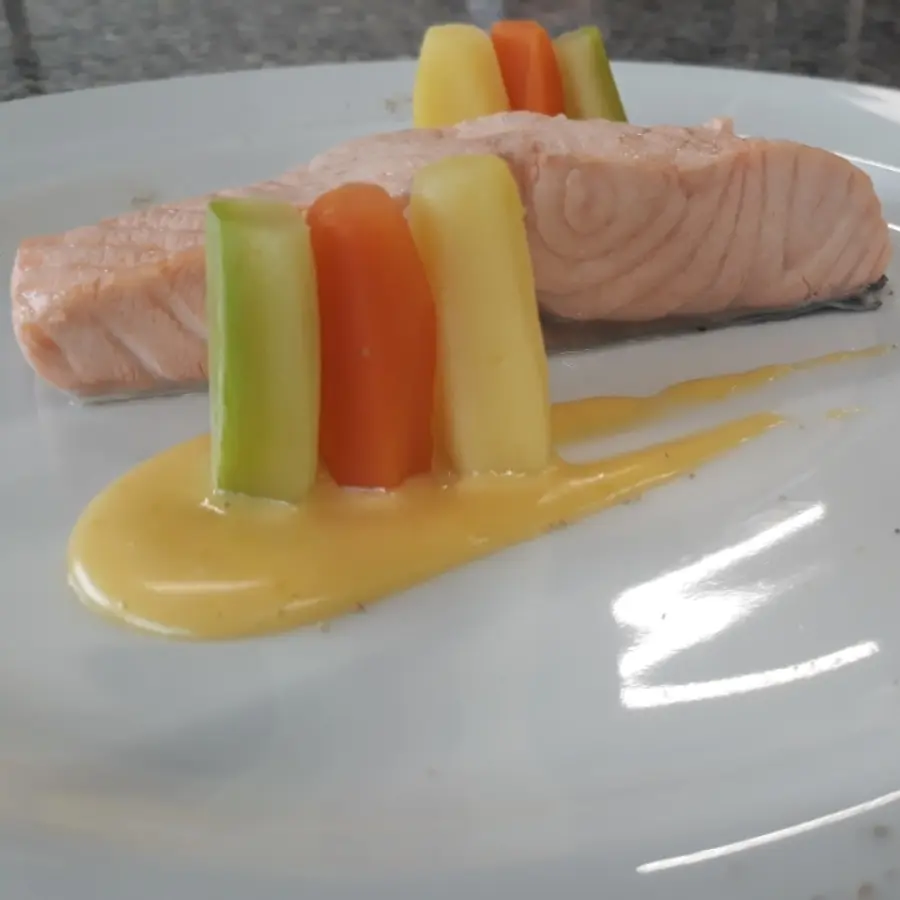 creation thumb for Poached Salmon with Hollandaise Sauce and Tournè Vegetables