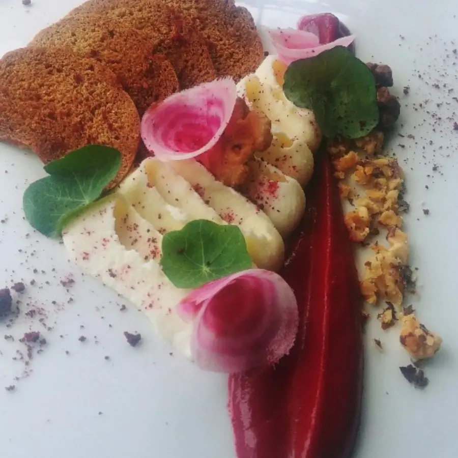 creation thumb for Whipped goat's cheese, beetroot, walnut and rye toasts