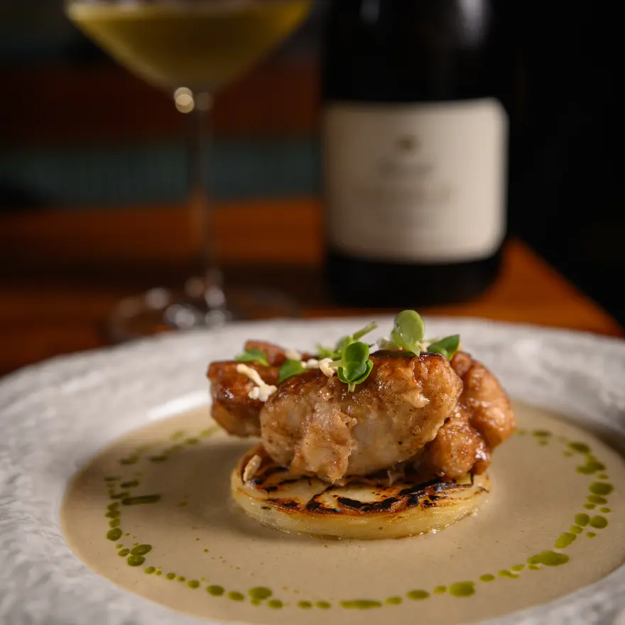 creation thumb for Veal sweet bread/ soubise sauce/ potato pave