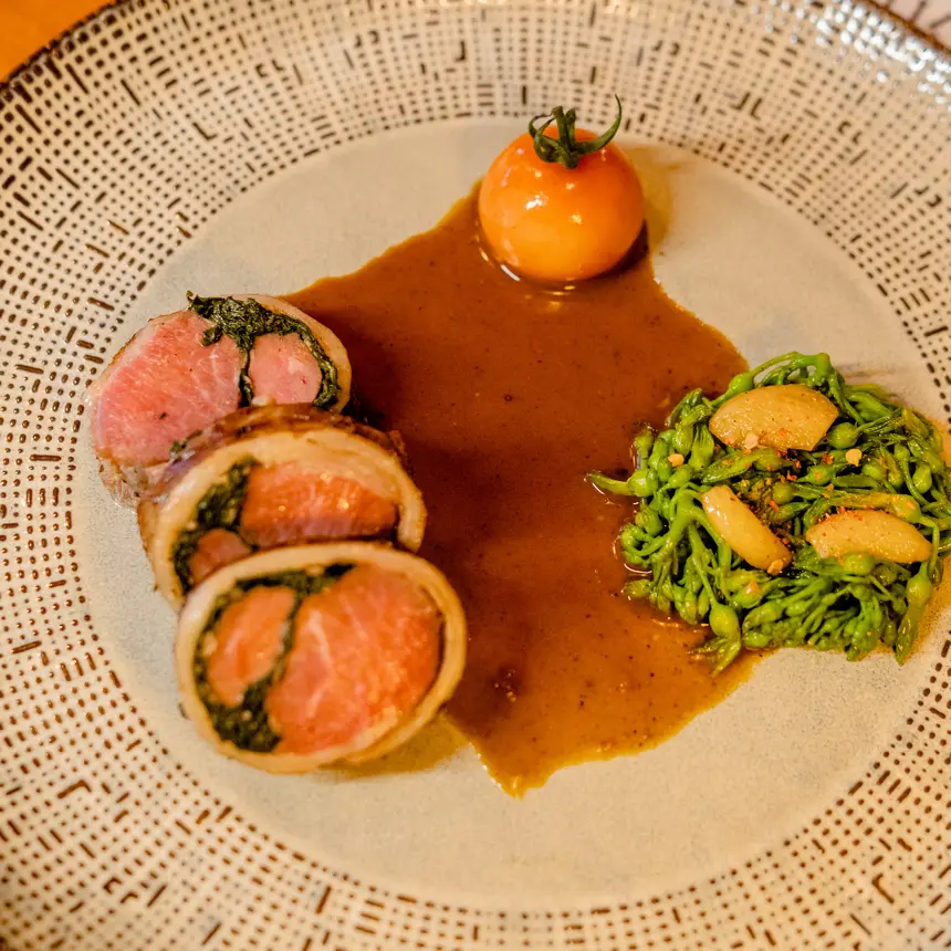 creation thumb for Lamb saddle/ caprese 3.0/ szechuan pp sauce/ tonkin creeper