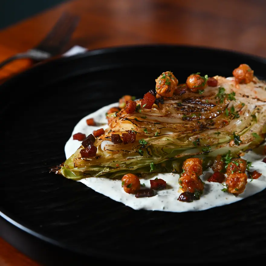 creation thumb for Grilled hispy cabbage/ whipped feta/ guanciale/ chickpea