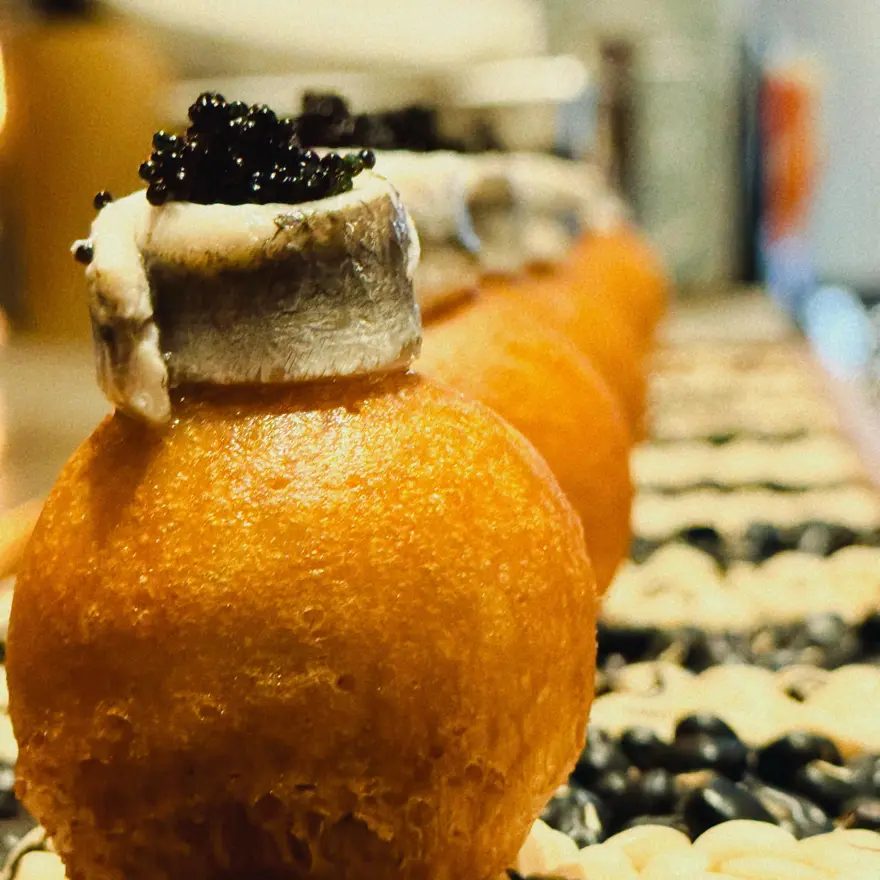 creation thumb for Beignet/ mushroom cream/ white anchovy/ balsamic gel