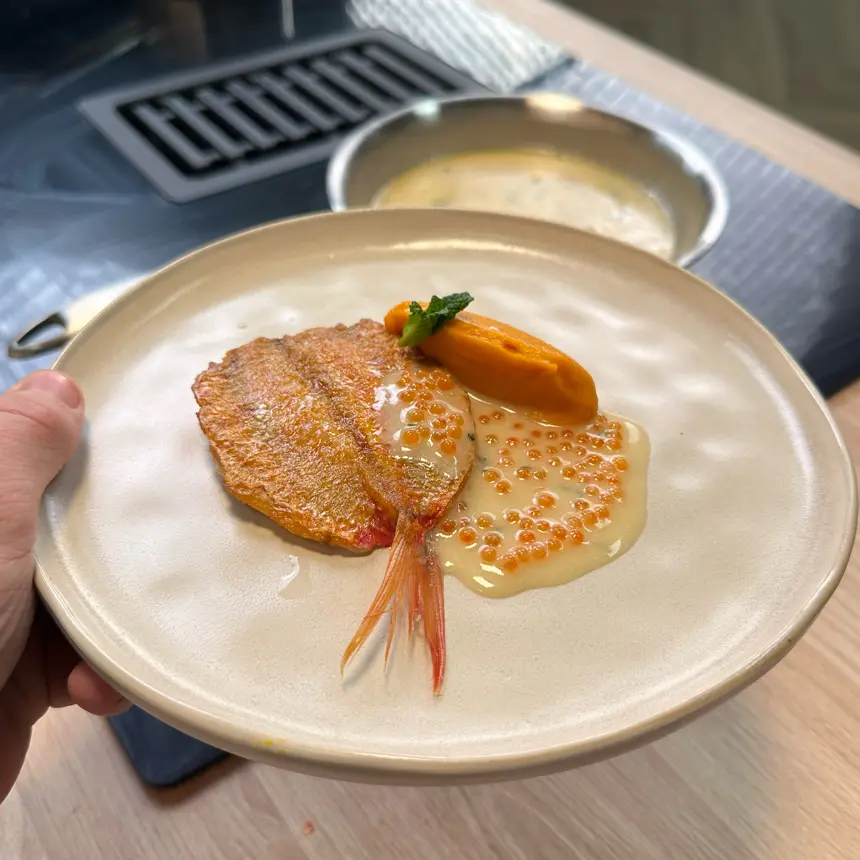 creation thumb for Pan-seared Red Mullet, Mint Beurre Blanc & Pumpkin
