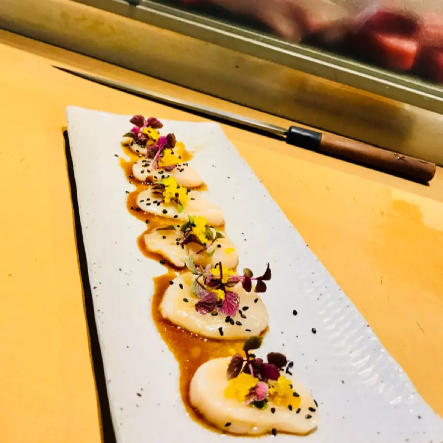 creation thumb for Hokaido scallop carpaccio. #SushiBar #Sushi #TBT #Japanesecuisine #Japanesefood #Kitchenlife #Kitchenlife