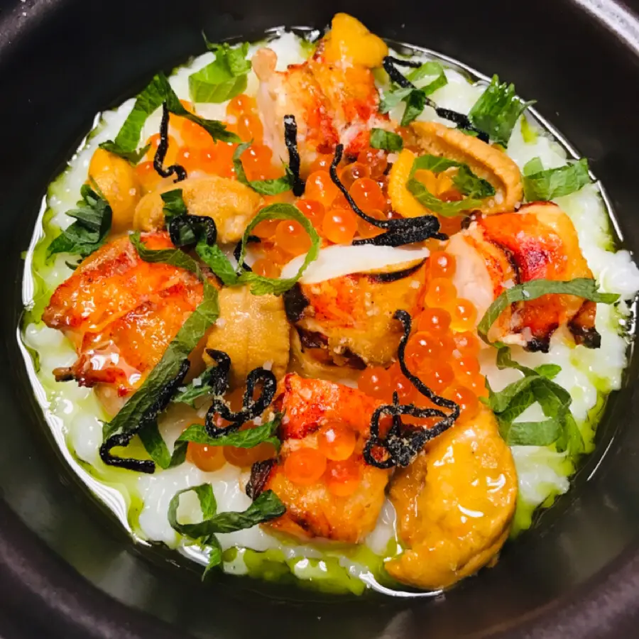creation thumb for Japanese style risotto (Sushirice) w/ Lobster, uni, Ikura & shiso. #Japanesecuisine #Japanesefood #Risotto #Food #Foodie #Kitchenlife #Kitchen #Uni #seaurchin #ikura #lobster
