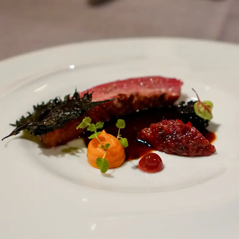 creation thumb for Duck Breast | Plum | Ginger | Shiso | Berries