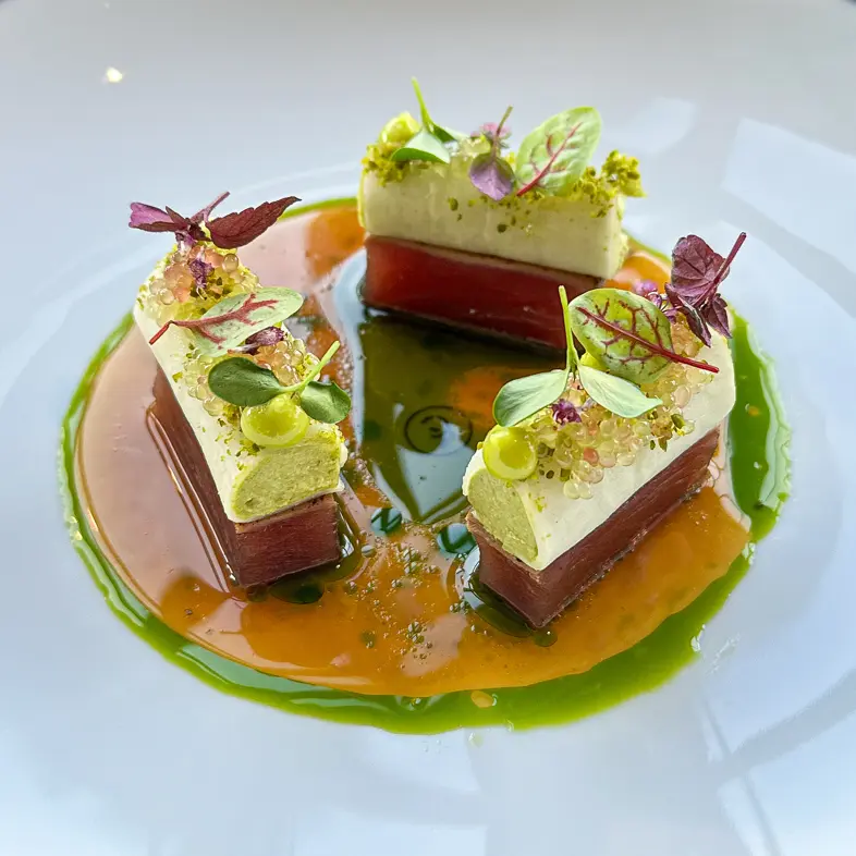 creation thumb for Tuna | Pistachio | Daikon | Grapefruit Ponzu