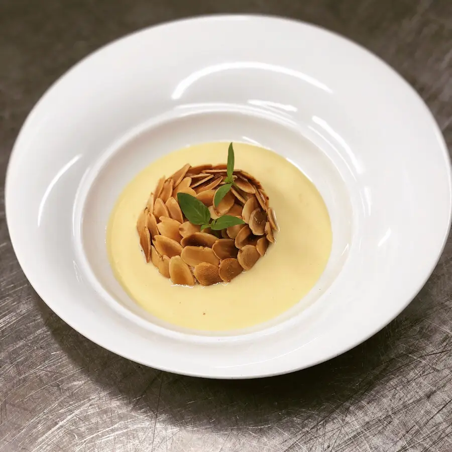 creation thumb for white in snow, grilled almonds scale, lemon verbena cream