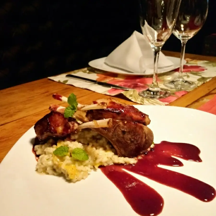 creation thumb for rack of lamb with wine sauce, ground banana risotto and mint